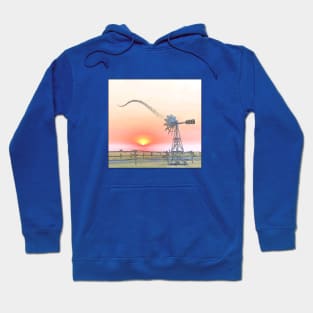 Farm Scene at Sunset with Windmill Playing Guitar Hoodie